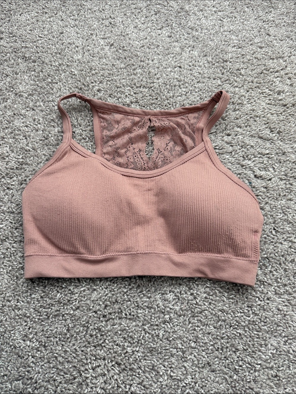 Maurices Ribbed Lace-Back Bralette - Dusty Rose